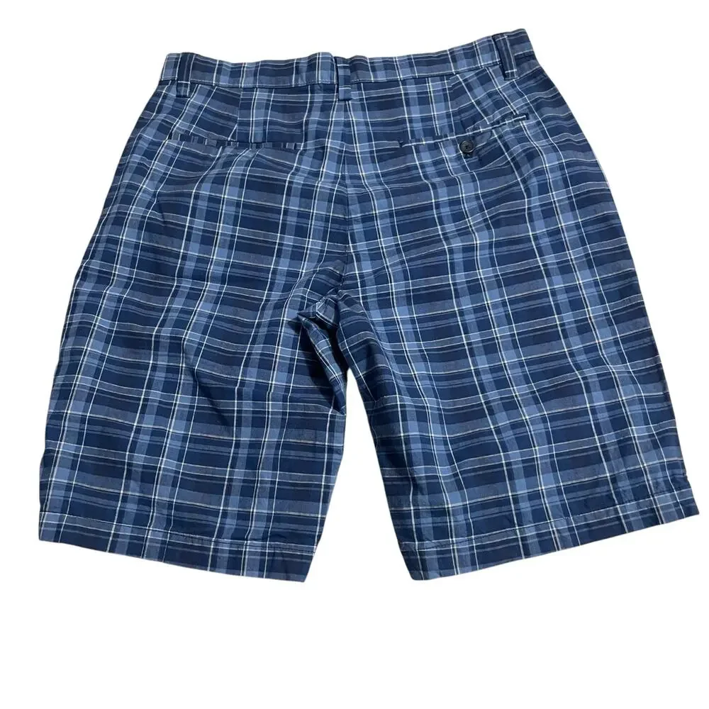 Banana Republic Mens Shorts Size 32 Blue Plaid Emerson Short Bermuda Zip Fly